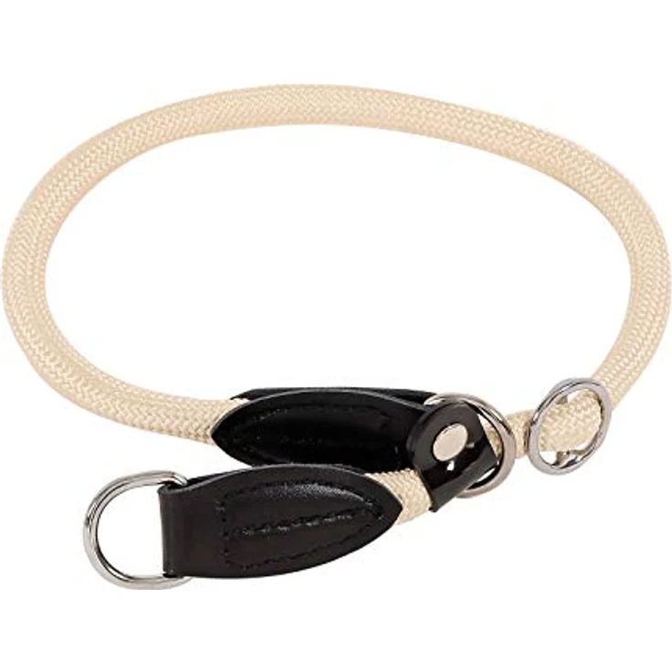lionto Hundehalsband aus strapazierfähigem Nylon, Zugstopp Halsband für Hunde, 40 cm, 0,8 cm dick, Beige, Lederimitat mit Metallring und stufenlosem Schieber – Bild 1