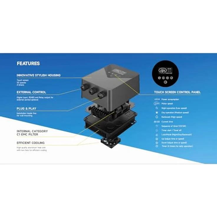 SIBO Fluidra AquaForte Vario+ II, Frequenzumrichter zur Effizienzsteigerung für Teichpumpen, 1,1 kW, variable Drehzahlregelung, programmierbare Timer – Bild 7
