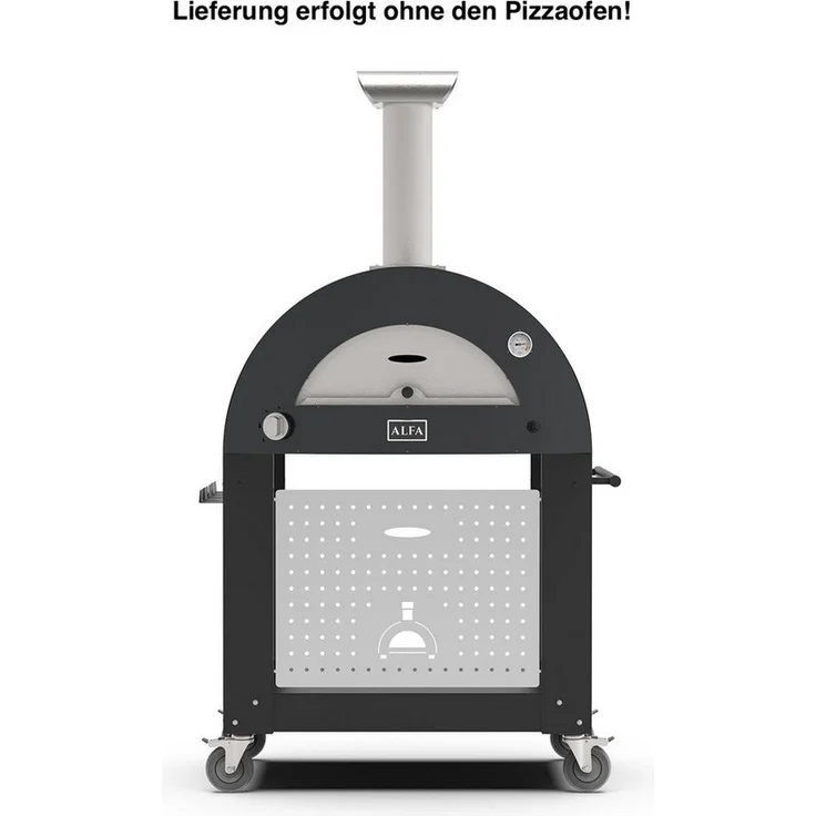 Alfa Forni Unterbau 4 Pizze für CLASSICO Pizzaofen, schwarzer Rollwagen mit Ablage und arretierbaren Lenkrollen