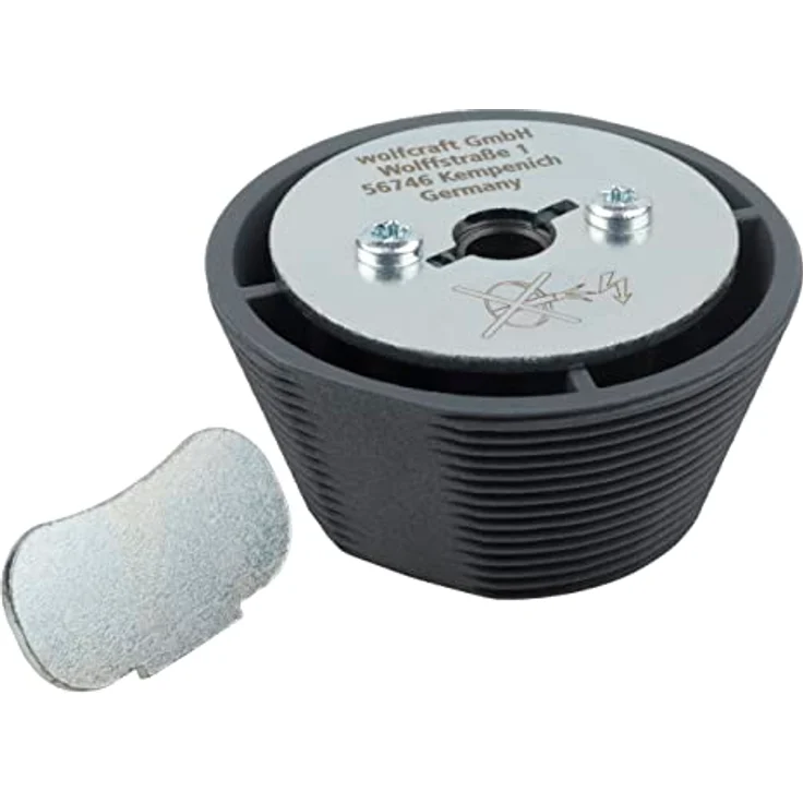 Wolfcraft 5951000 Aufbohrhilfe, sichere Lösung zum zentrierten Erweitern von Lochbohrungen mit integrierter Eindrehhilfe und Stahlbuchse für Zentrierbohrer 6–8 mm – Bild 1