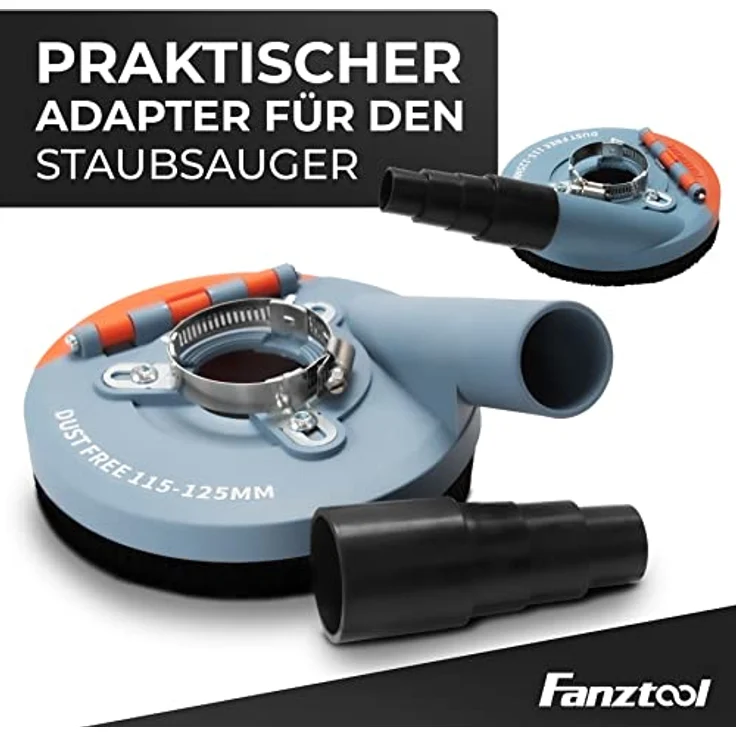 FANZWORK Absaugaufsatz Absaughaube für Winkelschleifer inkl. 2 x 125 mm Diamantschleiftopf PROFI QUALITÄT – Bürsten auswechselbar – 99% universal passend – verstärkter Adapterring – M14 Adapter – Bild 4