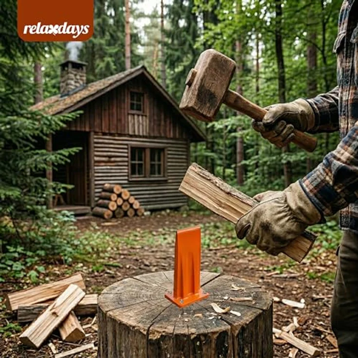 relaxdays Holzspalter Manueller Holzspalter, Stahl Konstruktion, orange, kompakte Maße, sicherer Stand mit Befestigungsmöglichkeiten – Bild 3