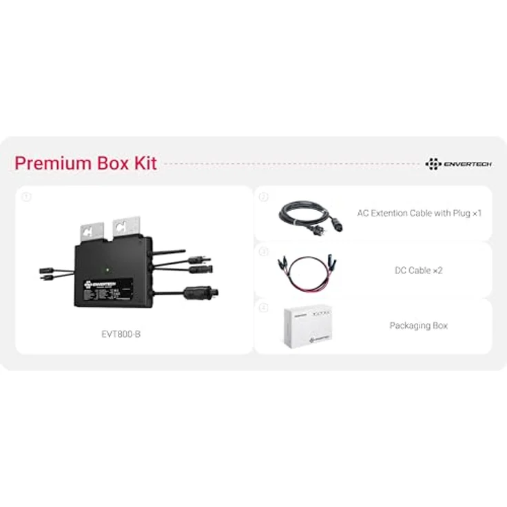 Envertech Mikrowechselrichter EVT800 WIFI-B 800W Balkonkraftwerk Set, integriertes WiFi, NA-Schutz Relais, Envertech-App, 5m AC Anschlusskabel, 4X 1m DC Paneelanschlusskabel – Bild 3