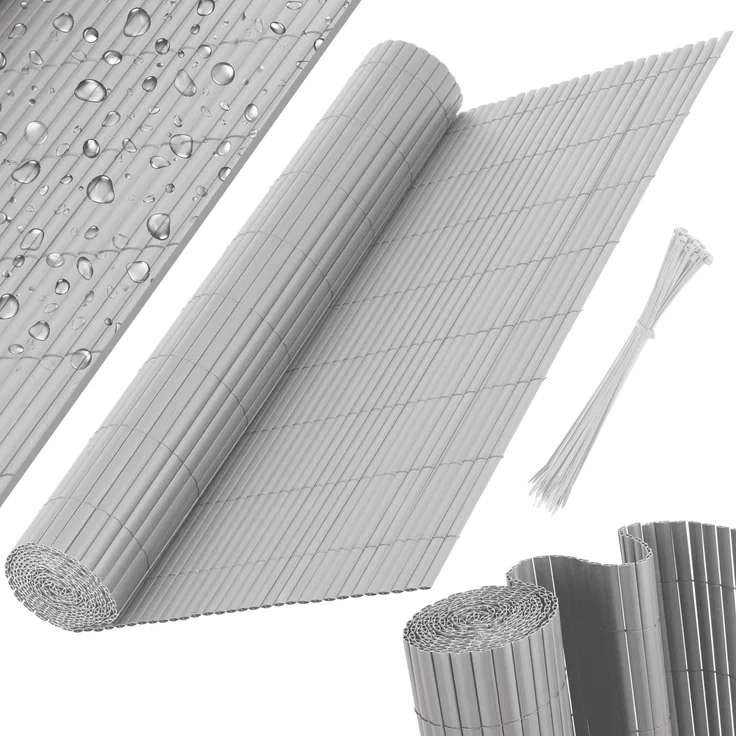 KESSER PVC Sichtschutzmatte Sichtschutzzaun Balkonverkleidung Windschutz Wetterfest verstärkten Lamellen, für Garten, Balkon Terrasse Outdoor Balkonumrandung mit Kabelbindern Hellgrau, 160 x 300 cm