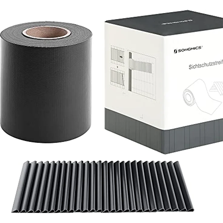 SONGMICS PVC Sichtschutzstreifen, Zaunfolie 40 m x 19 cm, extra dick und blickdicht, anthrazit, mit 25 Befestigungsclips – Bild 3
