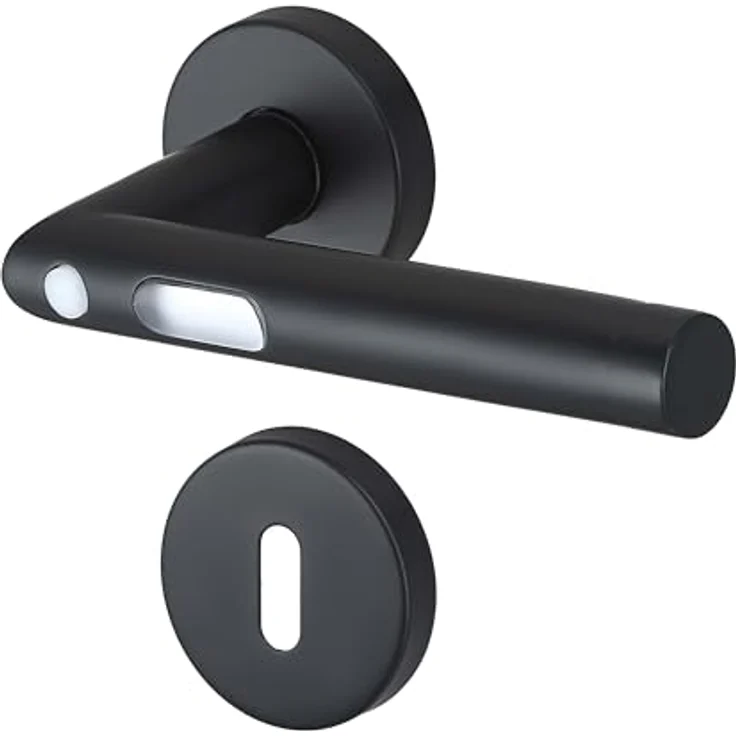 MeinTürgriff Drückergarnitur Orbit Schwarz, LED Türgriff mit Bewegungssensor für Innentüren, Edelstahl Rosettengarnitur – Bild 3