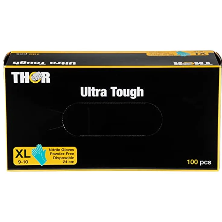 ABENA | THOR Ultra Tough 100 Stück (Größe XL) | Grüne Nitrilhandschuhe mit hohem Schutz | Komfortable Einmalhandschuhe zum Kochen Putzen uvm | Einweghandschuhe ohne Puder | Latexfreie Handschuhe