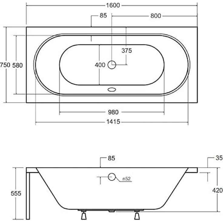 KOLMAN VITAE Badewanne Rechteck 160 x 75 cm, Acryl mit Wannenträger, antibakterieller Beschichtung und automatischem Siphon – Bild 5