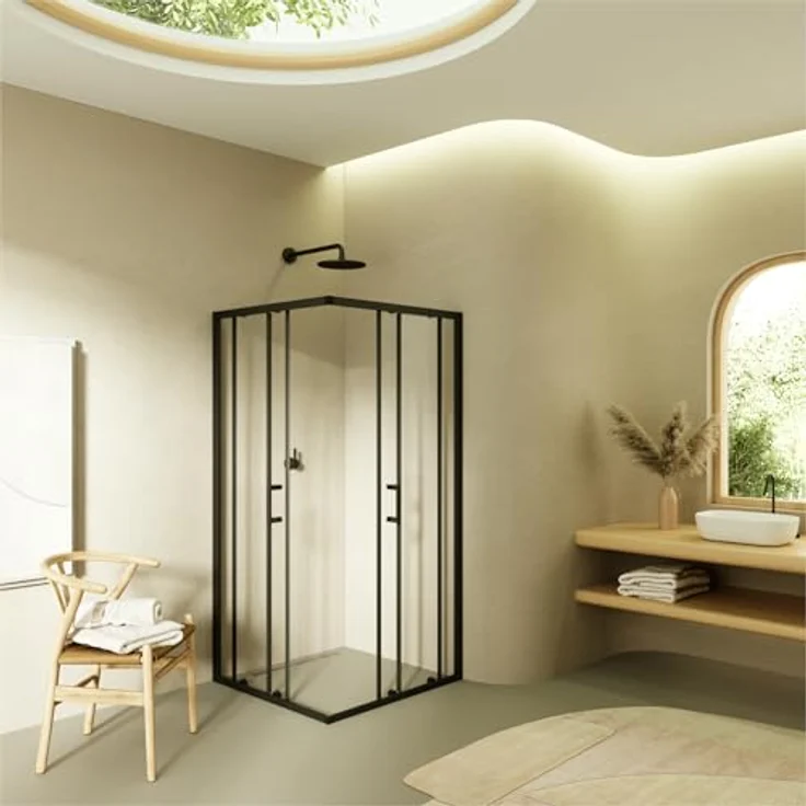 Moments of Glass Eckduschkabine DK79, 95x95 cm, 6mm ESG Nano Glas, Schiebetüren mit hochwertigem Rollensystem, höhenverstellbar 185 cm – Bild 3