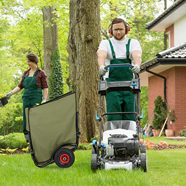 Relaxdays Laubwagen, großer Gartentrolley, klappbare Laubkarre für den Garten, 2 Luftreifen, Laubsack 160 Liter, grün – Bild 5