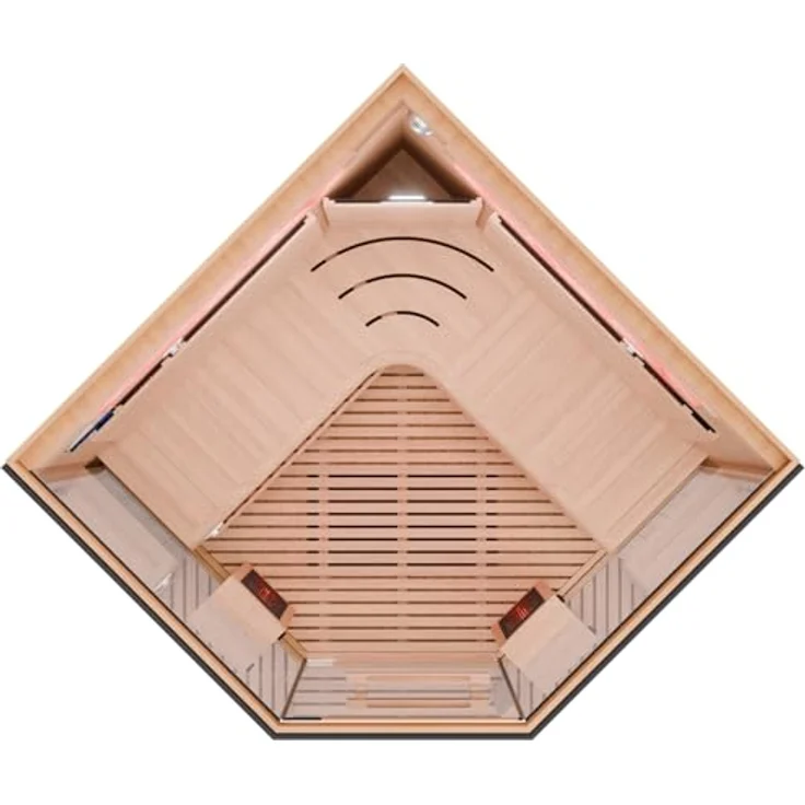 Dewello Sauna KENORA 140 Wärmekabine, 2-3 Personen, 7 Vollspektrumstrahler, (LED-Farblichttherapie inkl. Ionisator mit Ozondesinfektion und Aromatherapie, inkl. Ionisator mit Ozondesinfektion und Aromatherapie, Bluetooth & FM) klappbare Frontstrahler – Bild 6