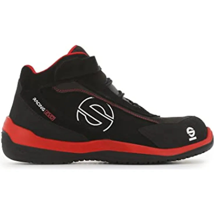 SPARCO Teamwork Sicherheitsschuhe Racing Evo S3, Rot und Schwarz, aus Leder und Wildleder, Größe 39, mit atmungsaktivem Mesh-Gewebe