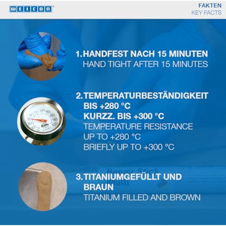 WEICON Repair Stick Titanium 10011970, Klebemittel für dauerhafte Metallreparaturen, 115 g – Bild 4