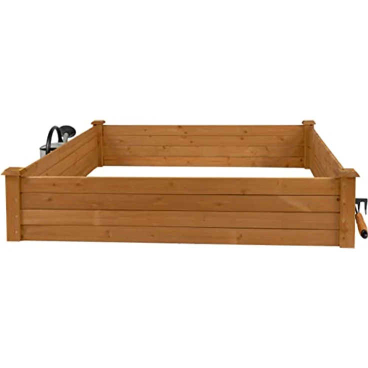 needs&wants® Große Hochbeet-Umrandung aus Holz für Garten Terrasse, Pflanzbeet Bausatz XL quadratisch, Blumenbeet Kräuterbeet Beetumrandung niedrig deko, 120 x 120 x 26,5 cm, dunkel-braun – Bild 1