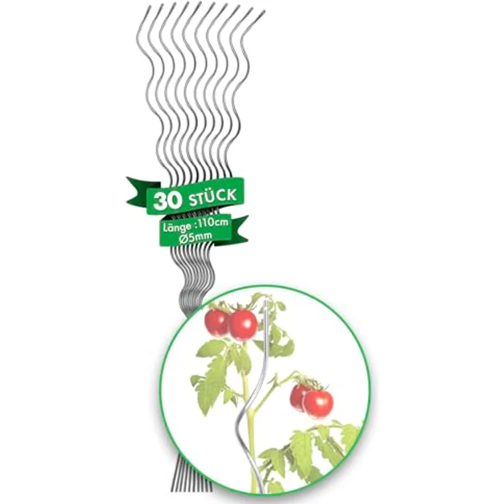 KARAT Tomatenspiralstäbe, 180 cm, 30 Stück, verzinkter Stahl, ideal für Tomaten- und Kletterpflanzen, stabile Rankhilfe – Bild 1