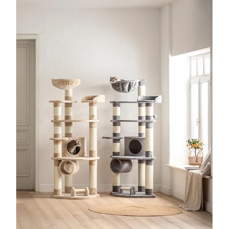 Dehner Kratzbaum Edda, 180 x 60 x 60 cm, Sisal/Plüsch, robuster Kletterbaum auf neun Ebenen mit massiven Sisalholmen – Bild 4