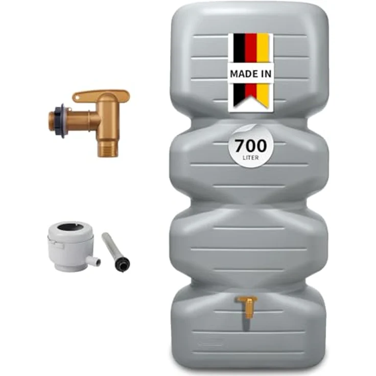 GARANTIA Regentonne CUBUS Komplett-Set 700 L, betongrau, inkl. Auslaufhahn und Fallrohrfilter, kompakte Bauform – Bild 1