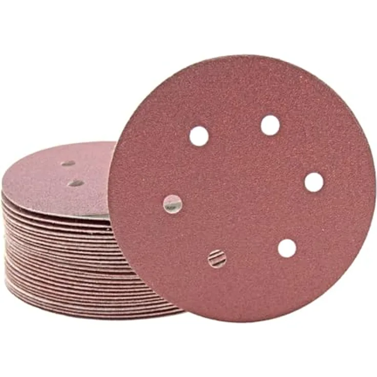 MioTools Fox Klett-Schleifscheiben, 150 mm, 6-Loch für Exzenterschleifer, Normalkorund, 50 Stk. K80