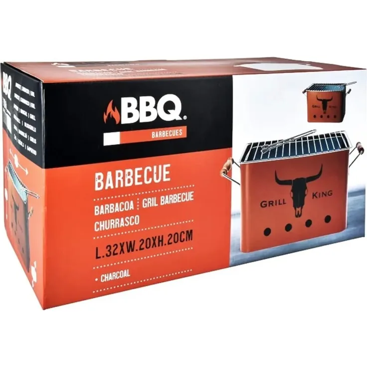 ProGarden Grill Rechteckig Matt Orange, Kohlenstoffstahl, verchromter Grillrost, kompakt und transportabel