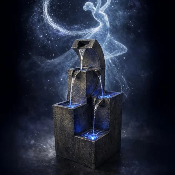 Köhko Gartenbrunnen mit LEDs, stufige Wasserfall-Design, wetterfest, 30,5cm x 32,5cm x 81cm – Bild 6