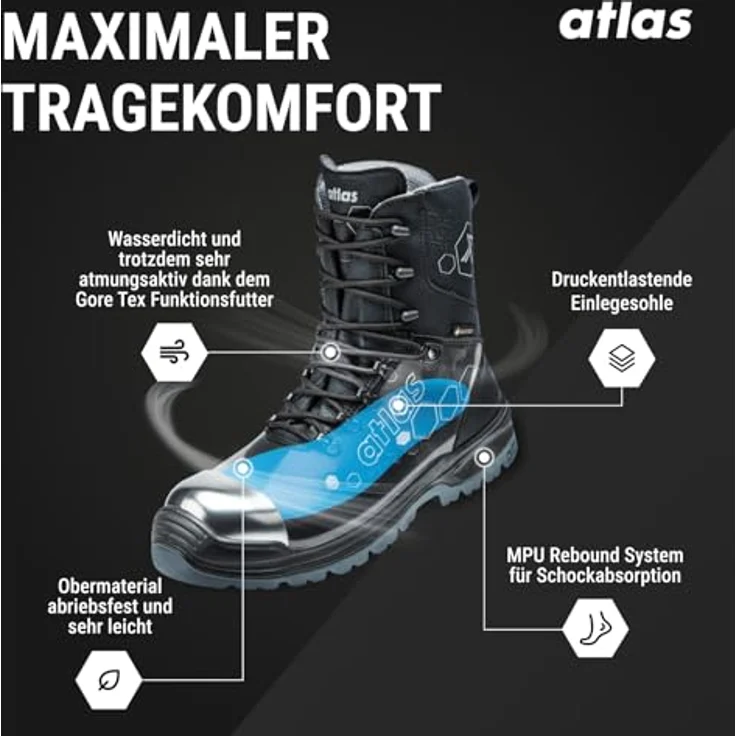 Atlas Sicherheitsstiefel XT 1000 GTX S3, metallfreie Durchtritthemmung, Aluminiumkappe, Gr. 42 – Bild 4