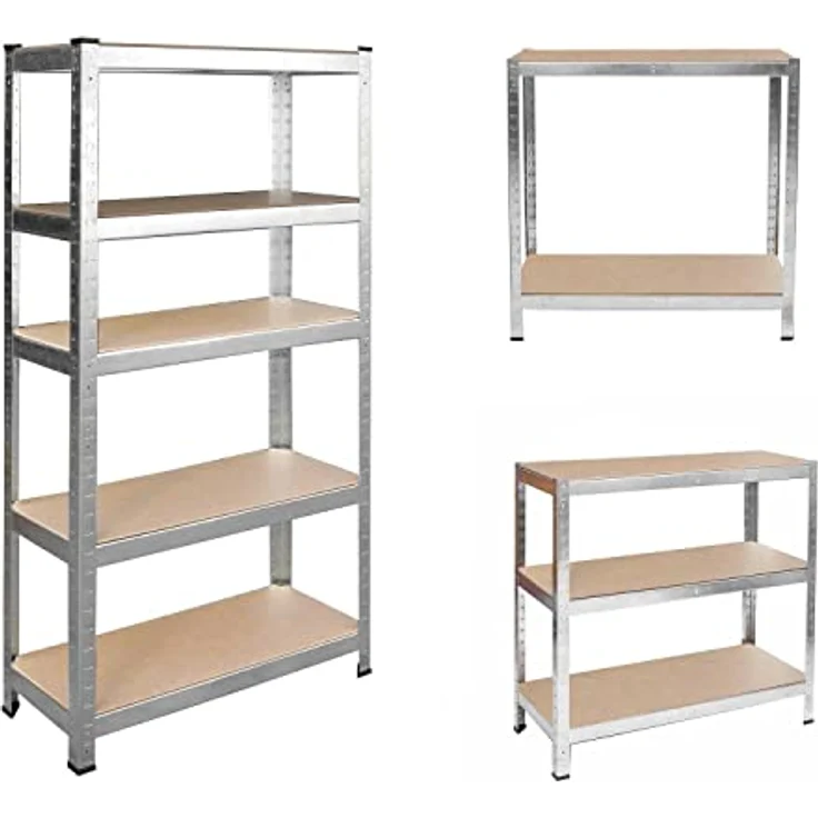 Humberg HR-810 Kellerregal Schwerlastregal, Metallgestell mit 5 Ablagen, belastbar bis 625 kg, 30 x 75 x 150 cm, Silber – Bild 4