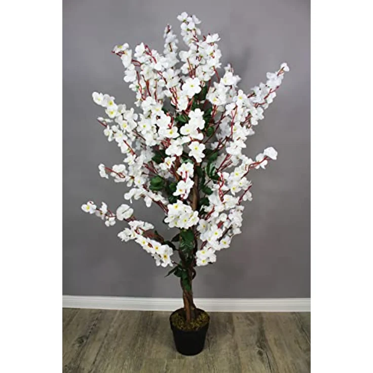 Arnusa Kunstpflanze Blütenbaum 120 cm Wintersweet Künstliche Pflanze Blüten Kunstbaum im Topf Frühlings Pflanze (Weiß) – Bild 1