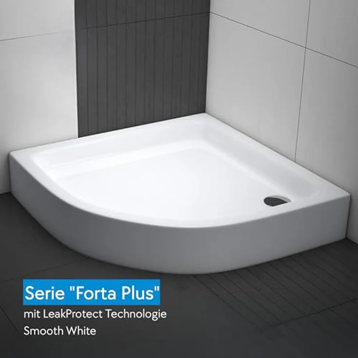 AQUABAD Forta Plus Duschwanne 90x90cm, Viertelkreis R55, Smooth White mit LeakProtect Technologie und Siphon Alcadran A49CR – Bild 3