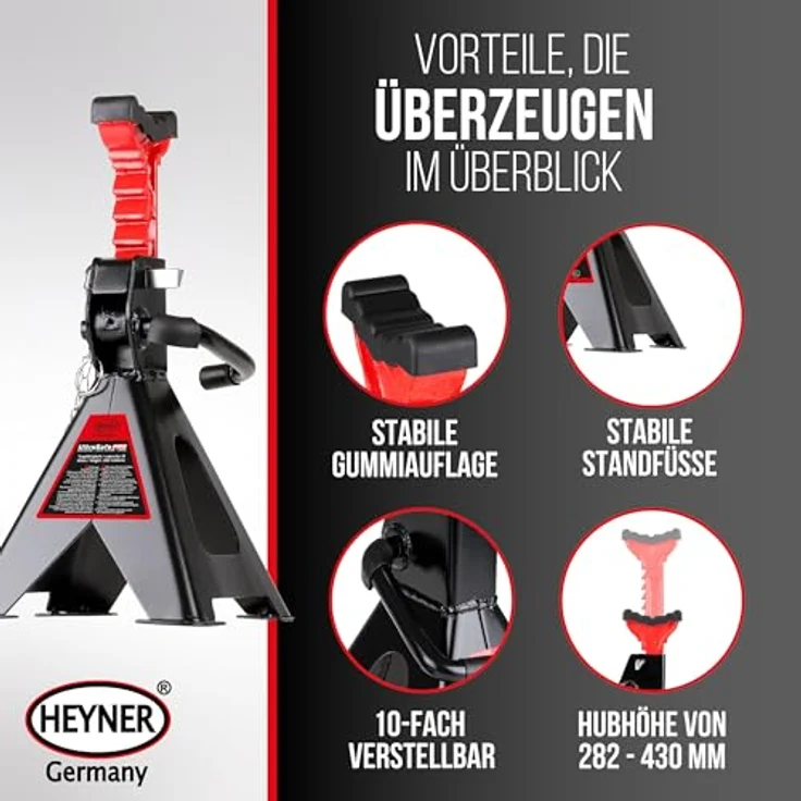 HEYNER® Unterstellbock 2er Set, Höhenverstellbar von 282-430 mm, mit Gummiauflage, Traglast 2t, für PKW & SUV – Bild 5