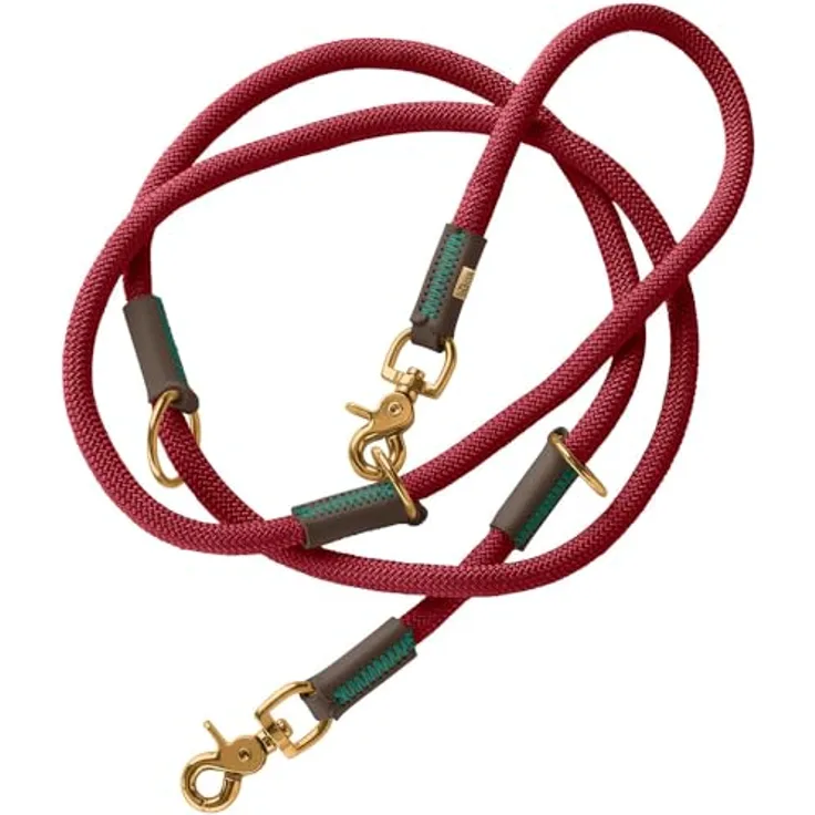 HUNTER Verstellbare Hundeführleine Malia, weinrot/Dunkelbraun, 3-Fach verstellbar, geschmeidiges Tau & Robustes Leder, Made in Germany, Größe: 10/200