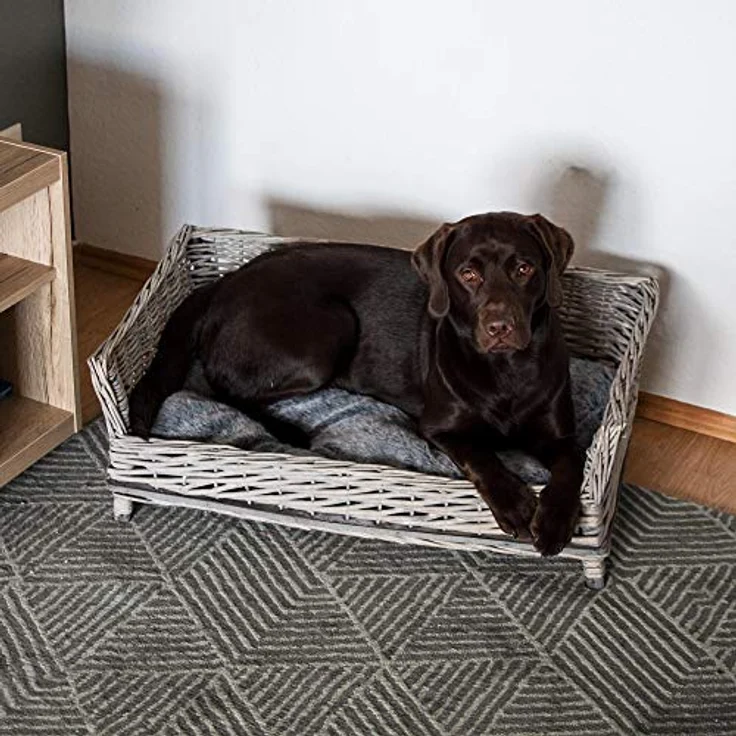 UNUS RM E-Commerce Hundebett Hundekorb Hundekörbchen aus Weide eckig mit Kissen grau für große und kleine Hunde 80cm Breite – Bild 3