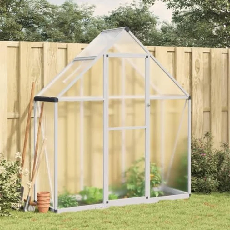 vidaXL Gewächshaus mit Fundamentrahmen Silbern 169x58x195cm Aluminimum - UV-beständige Polycarbonatplatten, 5-fach verstellbares Lüftungsfenster – Bild 2