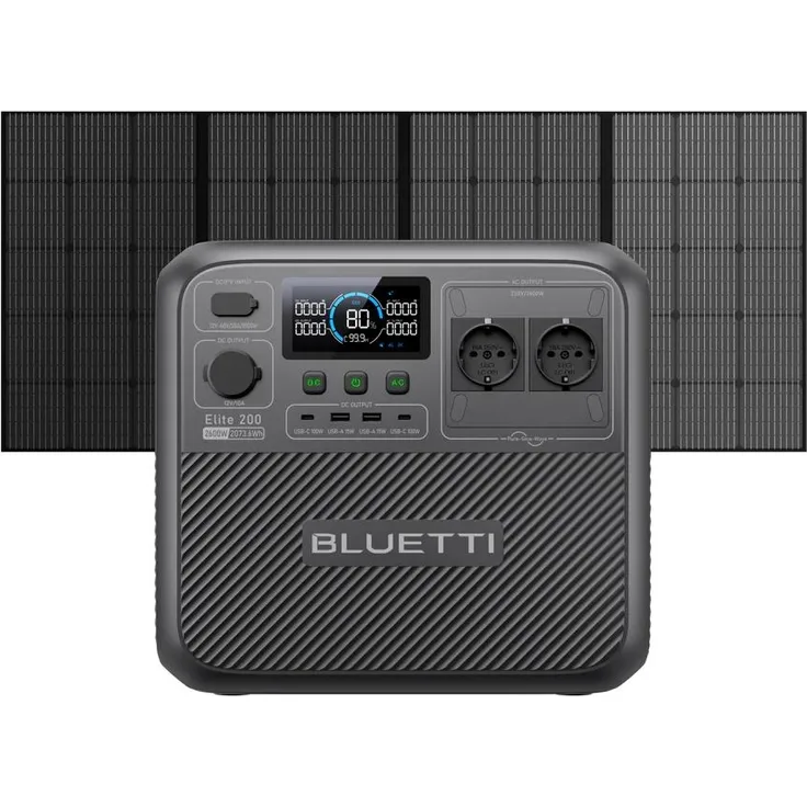 BLUETTI Elite 200 V2 Solar Generator, 2073.6Wh tragbare Powerstation mit 350W Solarpanel, 2x 2600W AC-Ausgängen, Notstromlösung für Camping und Stromausfälle