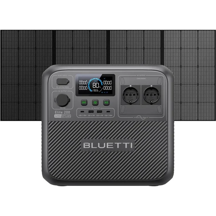 BLUETTI Elite 200 V2 Solar Generator, 2073.6Wh tragbare Powerstation mit 350W Solarpanel, 2x 2600W AC-Ausgängen, Notstromlösung für Camping und Stromausfälle