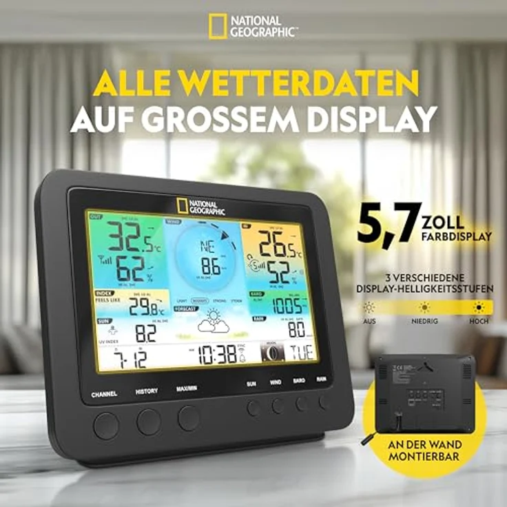 National Wetterstation, 7-in-1 mit WIFI, Farbdisplay, kompakt, Weiss/Schwarz – Bild 4