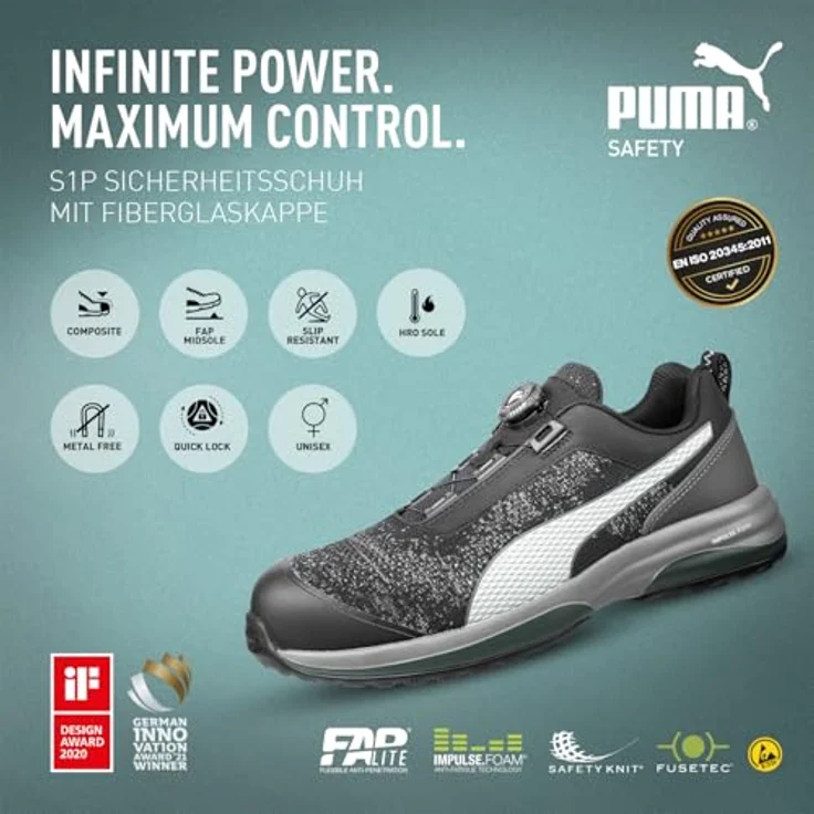 PUMA Safety CHARGE BLACK DISC LOW Arbeitsschuh, Sicherheitsschuhe mit IMPULSE.FOAM® und POWER PLATE, schwarz – Bild 3