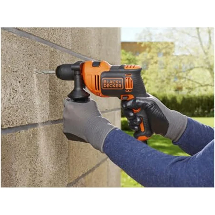 Black+Decker BEH710K-QS 710W 1-Gang Schlagbohrmaschine (Schlagbohrer, 13mm Schnellspannbohrfutter, konstanter Rechts--Linkslauf, Griffgummierung, Zweihandgriff) 230 V, orange-schwarz – Bild 4
