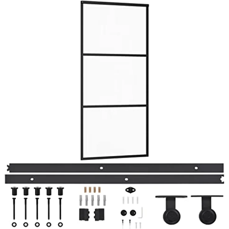 vidaXL Schiebetür mit Beschlag Glasschiebetür Glastür Glas Schiebe Tür ESG-Glas Aluminium 90x205cm, geräuschlose Soft-Stopp-Funktion – Bild 1