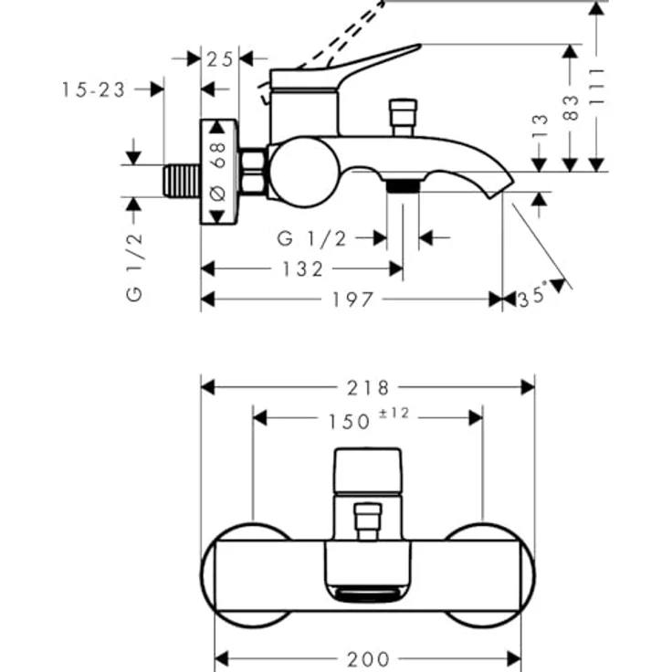 hansgrohe Vivenis Original - Badewannenarmatur Aufputz, Mischbatterie für 2 Verbraucher mit 19,7 cm Auslauf, Einhebelmischer, Chrom, AirPower und WaterfallStream – Bild 5