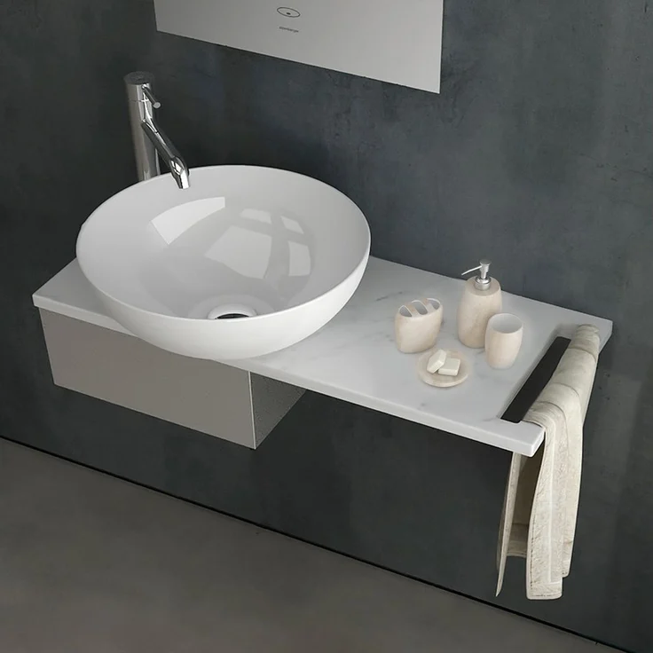 Alpenberger Aufsatzwaschbecken Rund - Gäste WC Set mit Handtuchhalter, Nano-Beschichtung und Keramikplatte