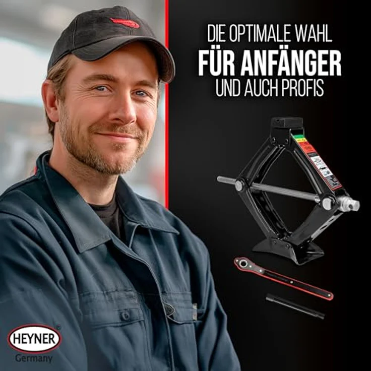 HEYNER® Ultra Lift S PRO Scherenwagenheber 1t, "Black Edition", Hubhöhe 100–348mm, inkl. Tasche, 17mm Ratsche und Gummiauflage, GS-zertifiziert – Bild 9