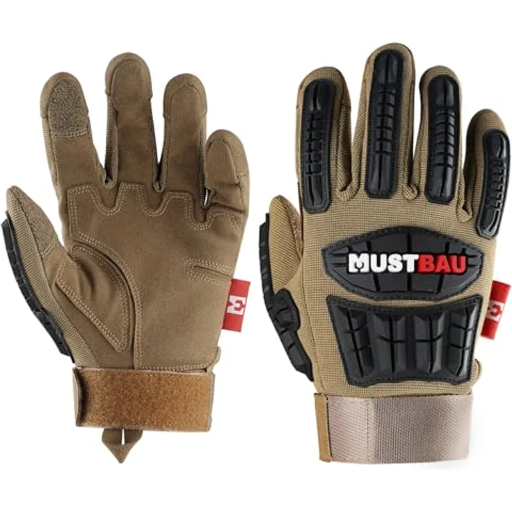 Mustbau Anti-Vibrations-Arbeitshandschuhe, Stoßdämpfend, Touchscreen-fähig, Atmungsaktive Mechanikerhandschuhe mit verstellbarem Handgelenk für Kfz/Bau, Heavy Duty – Bild 1