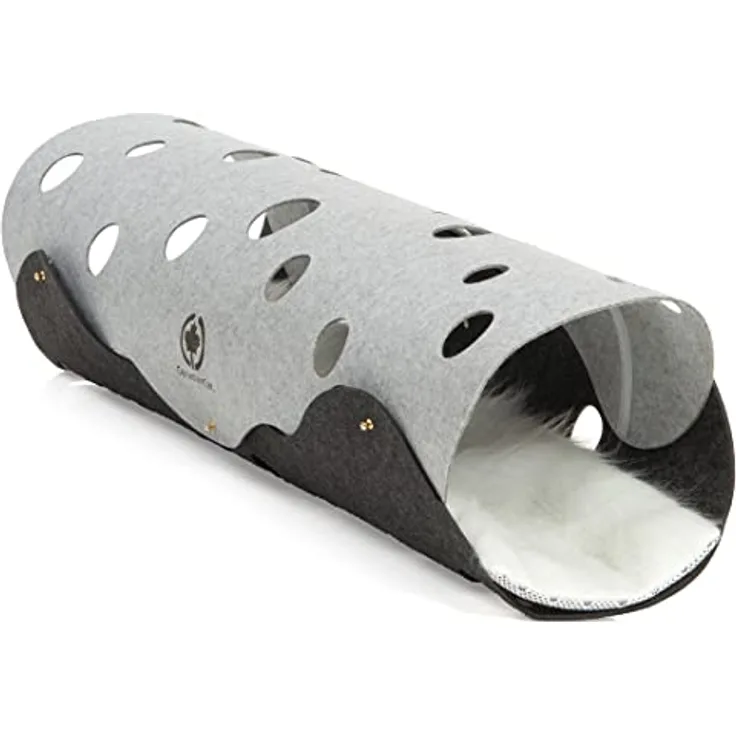 CanadianCat Company | Katzen Filztunnel XXL |ca. 120 x 30 cm | Spieltunnel & Liegematte - der Katzentunnel in hellgrau/dunkelgrau