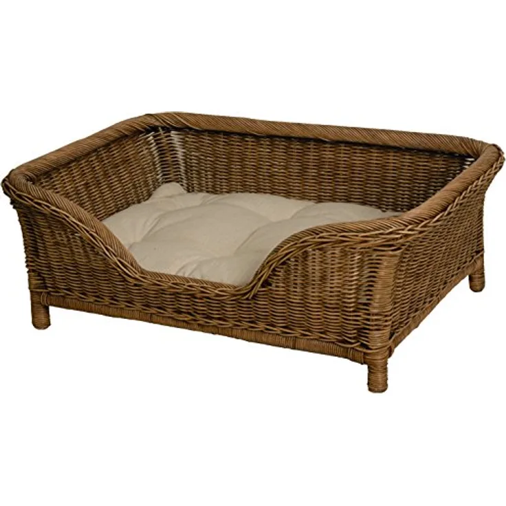 Korb-Outlet Großer Rattan Hundekorb geflochten Hundebett Rattan Korb Hund Hundecouch hoch mit Kissen (Vintage Braun)