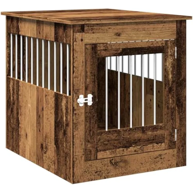 vidaXL Hundekäfig im Möbelstil Altholz-Optik 64,5x80x71 cm, praktische 2-in-1 Funktion, robuste Konstruktion, belüftetes Design, abschließbare Tür – Bild 1