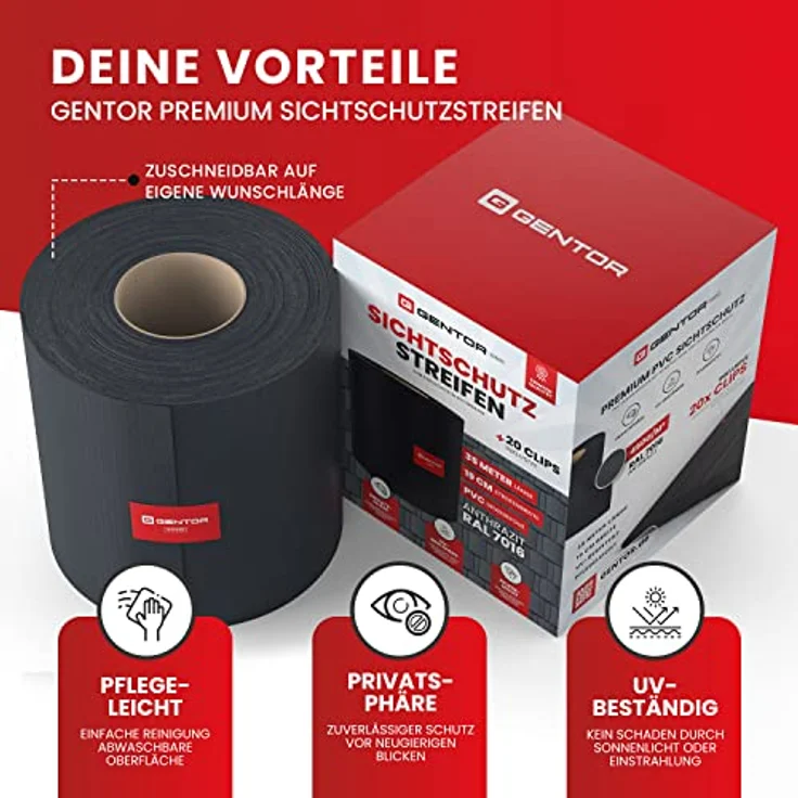Sichtschutzstreifen Zaun Weich PVC 35m x 19 cm inkl. Clips, Premium Sichtschutz Zaun, Sichtschutzstreifen für Doppelstabmattenzaun, Sichtschutz Garten Zaunfolie, Gartenzaun (35 Meter) – Bild 5