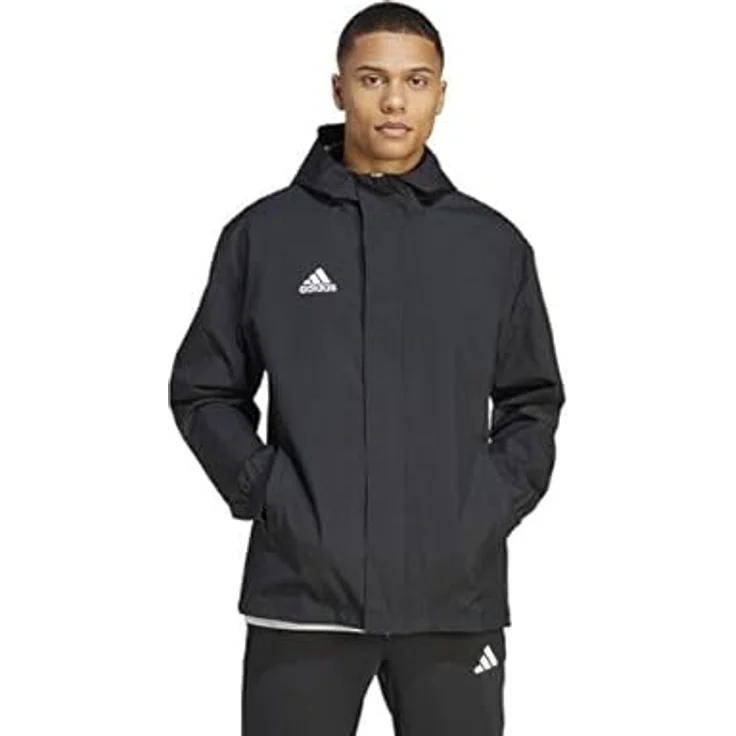 adidas Entrada 22, Herren Laufjacke, Allwetterjacke mit Reißverschluss, Kapuze und seitlichen Taschen, Schwarz, M – Bild 2