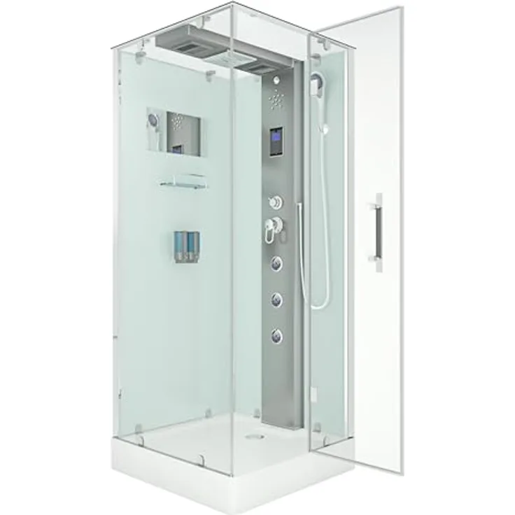 SeniorBad GmbH Dampfdusche Duschtempel Sauna Dusche Duschkabine D38-00R2-EC 80x80 cm, weiß, mit Regendusche, Handbrause und Rückenmassagedüsen