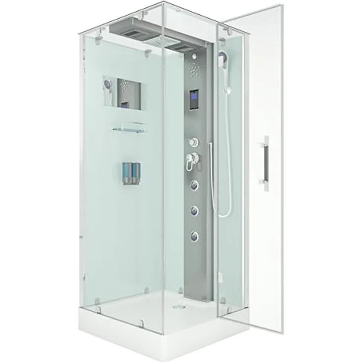 SeniorBad GmbH Dampfdusche Duschtempel Sauna Dusche Duschkabine D38-00R2-EC 80x80 cm, weiß, mit Regendusche, Handbrause und Rückenmassagedüsen – Bild 1