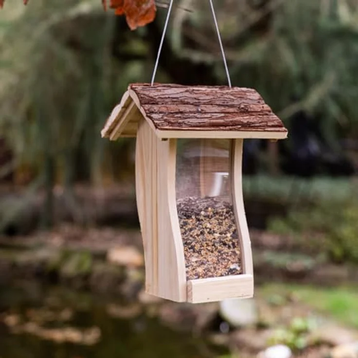 CULT at home Vogel Futterhaus Holz, hängendes Futterhäuschen für Wildvögel mit abnehmbarem Dach und herausnehmbaren Scheiben, 21 x 20 cm, Höhe 30 cm – Bild 1